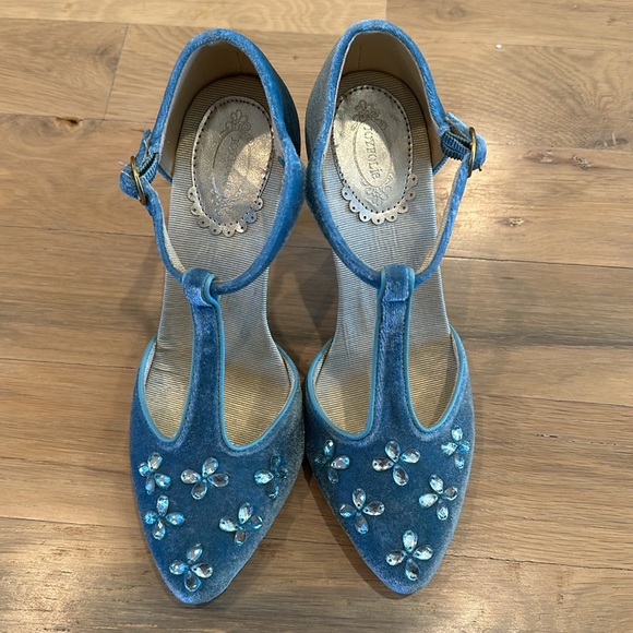 Joyfolie Therese Heel in Azure Jeweled Velvet Aqua Blue - Picture 2 of 7